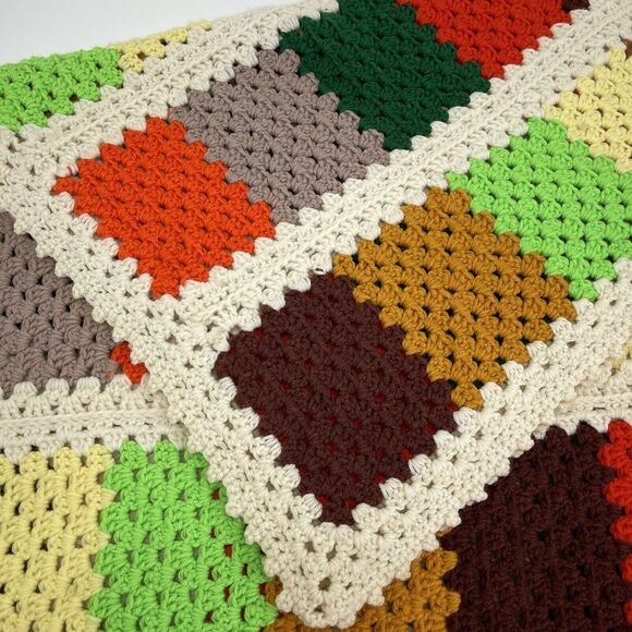 Grandma Squares Afghan Lap Blanket App 52X48 Vintage Handmade Crochet‎ knit